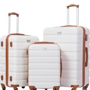 White and Brown Luggage Set